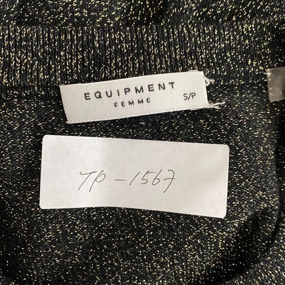 Equipment Femme‎ Light Sweater Top Black Metallic Gold Silk Blend Women's Small - Picture 2 of 8